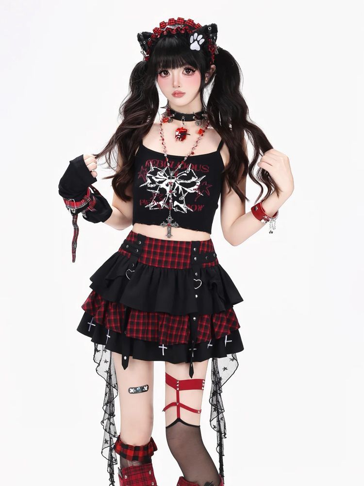 Conjunto de 3 piezas Y2K Punk  - Elastic Lace Trim reseña y precio