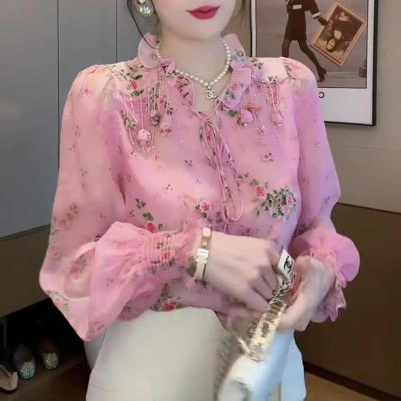 Blusa coreana con estampado de - Tassel Fringe Trim reseña y precio