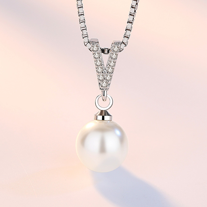 Collar de plata de ley 925 con - Pearl Trim Chain reseña y precio