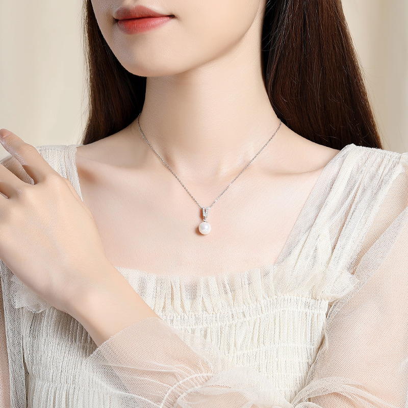 Collar de plata de ley 925 con - Pearl Trim Chain reseña y precio