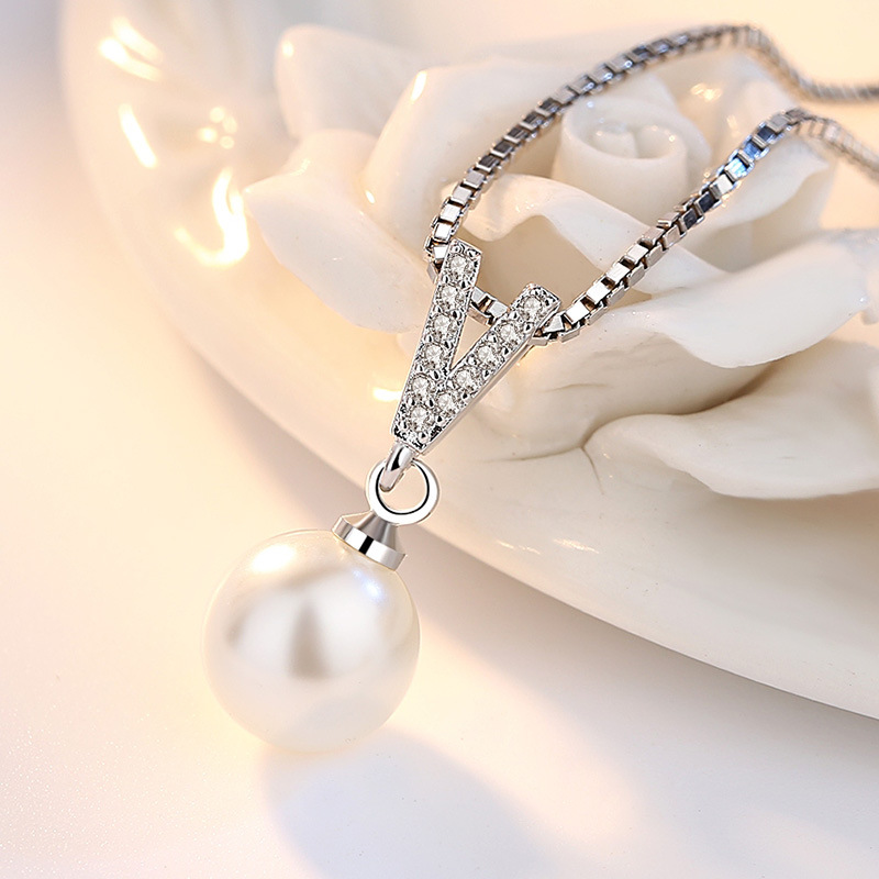 Collar de plata de ley 925 con - Pearl Trim Chain reseña y precio